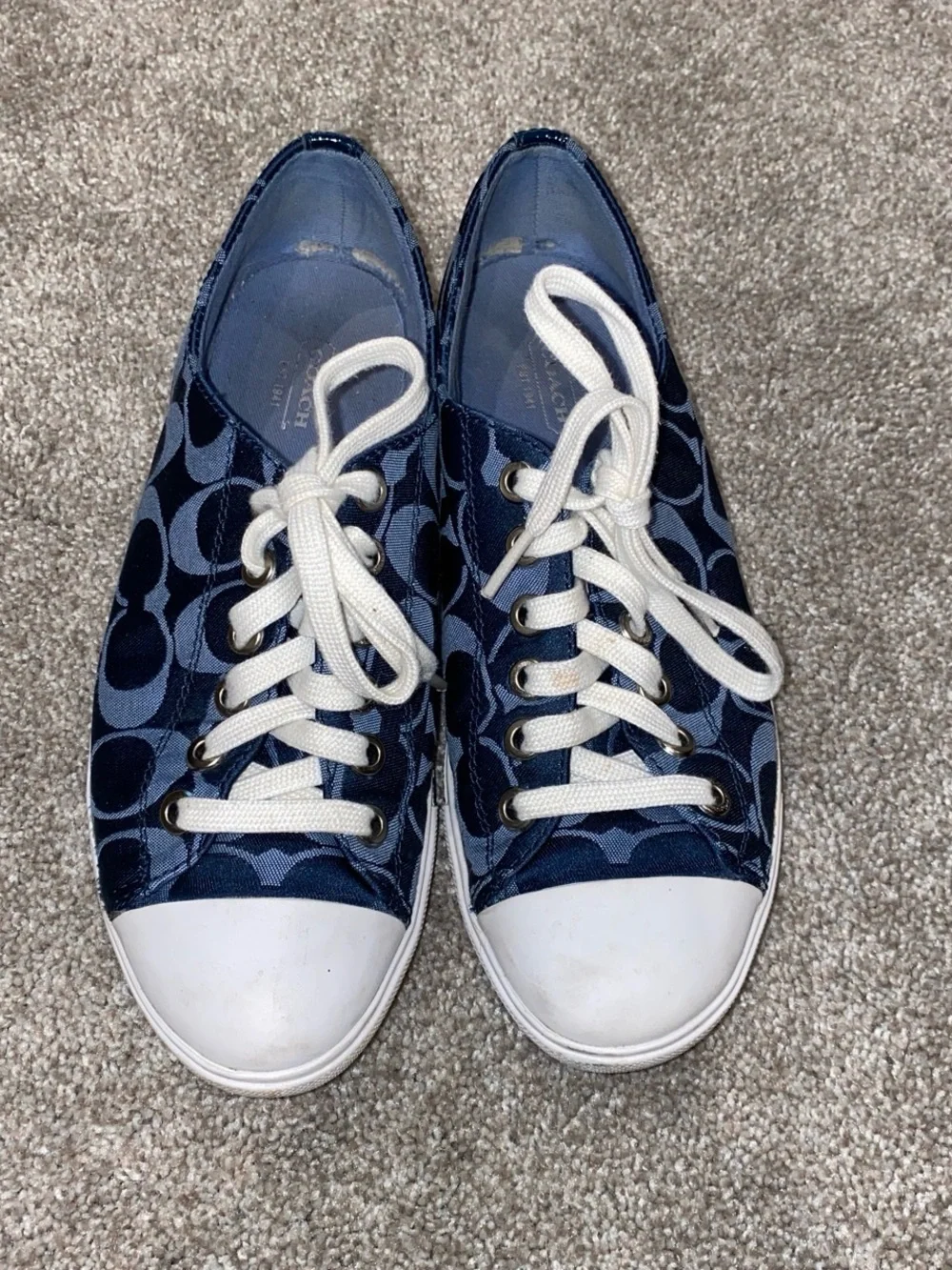 Coach Navy Signature Canvas Low-Top Sneakers with White Trim
